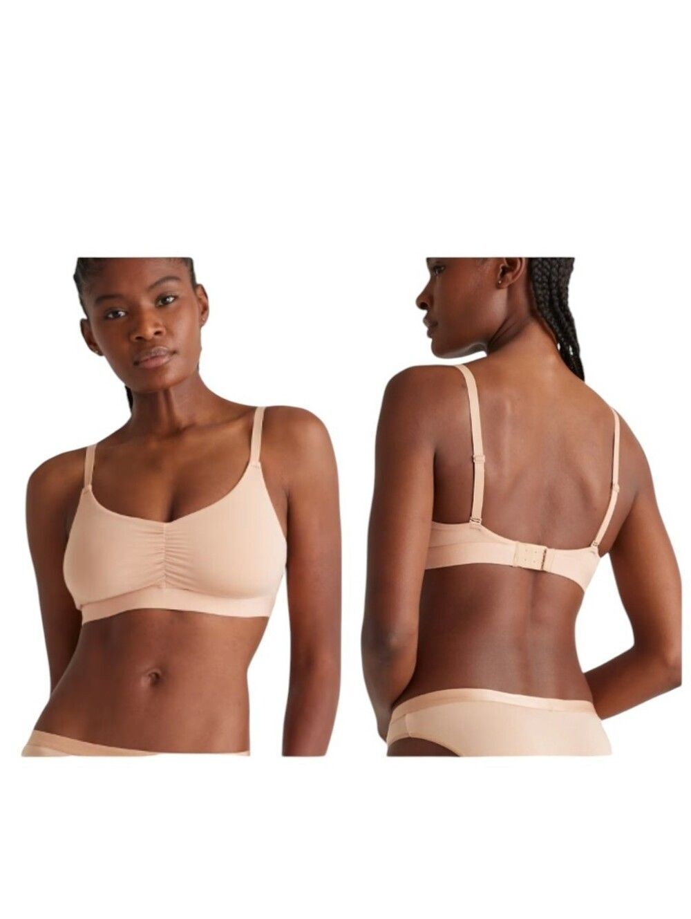 NEW Quince 2-pack Bras Micromodal Ruched Bralette Warm Sand Peachy Beige Size S
